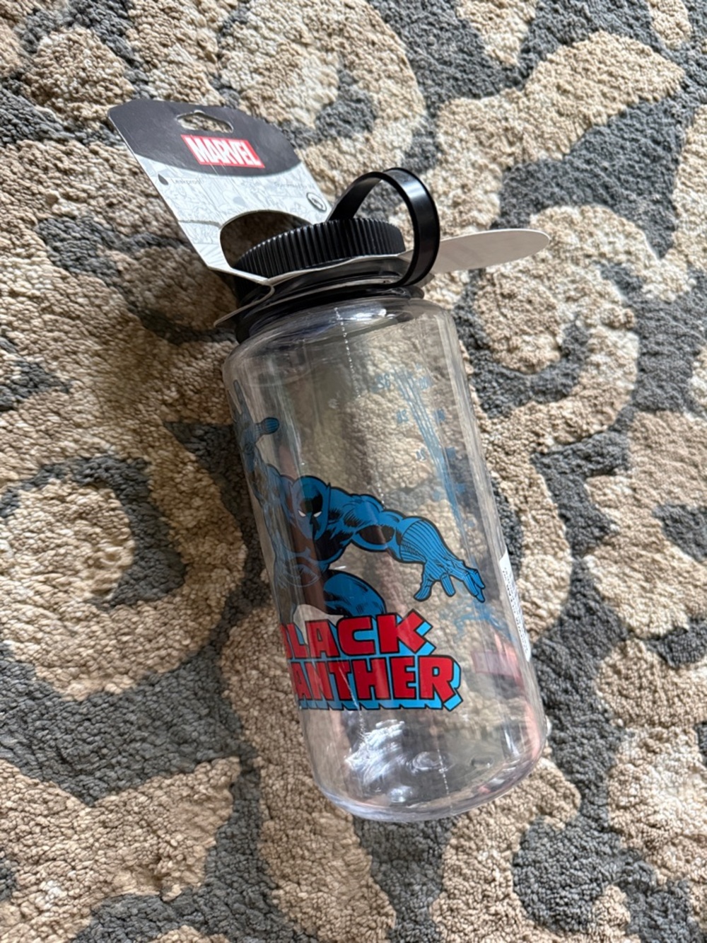 Marvel Black Panther Clear Plastic Water Bottle with Black Lid